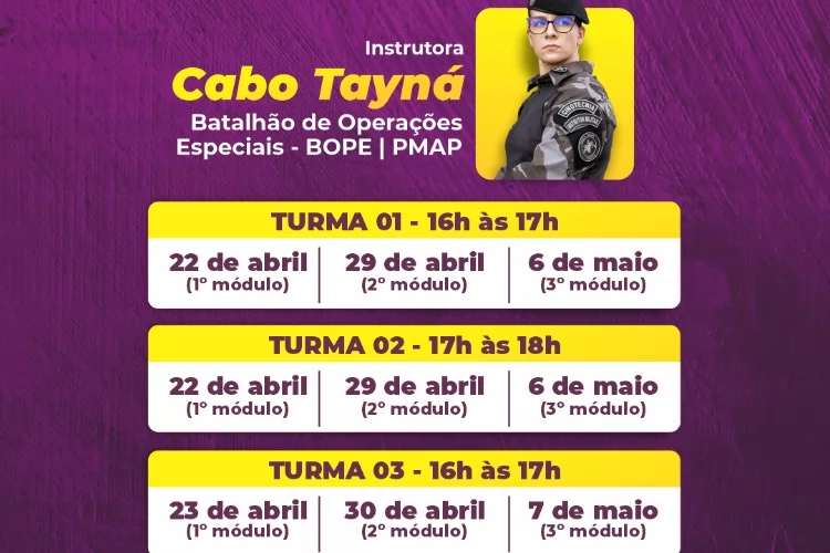 Curso prático de Defesa Pessoal do Programa Escudo Feminino do TJAP começa nesta quarta-feira, 22 de abril