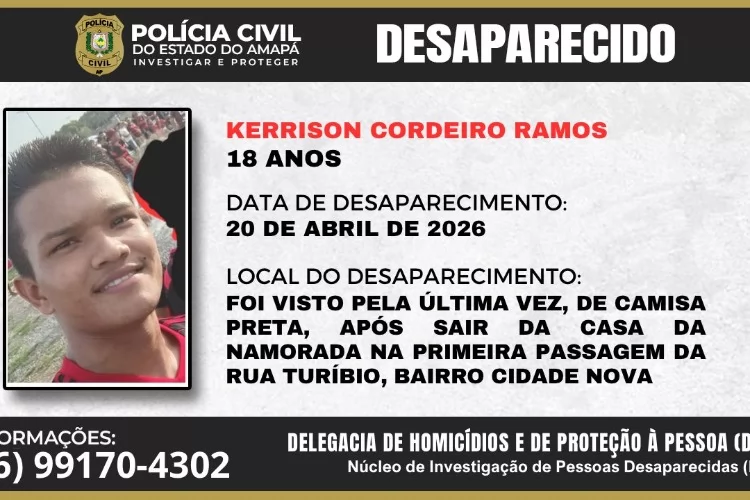 Polícia Civil pede a colaboração da população para localizar jovem desaparecido