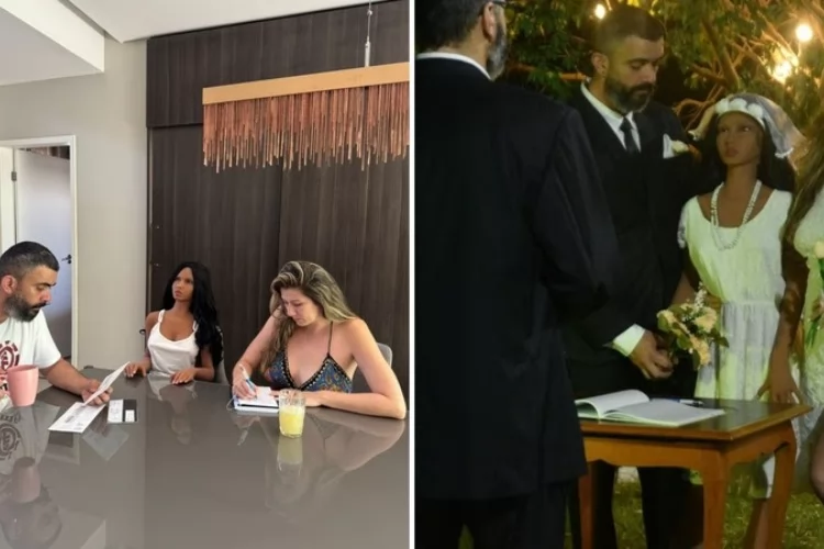 Casal de influenciadores “se casa” com boneca realista e diz que relação já dura três meses
