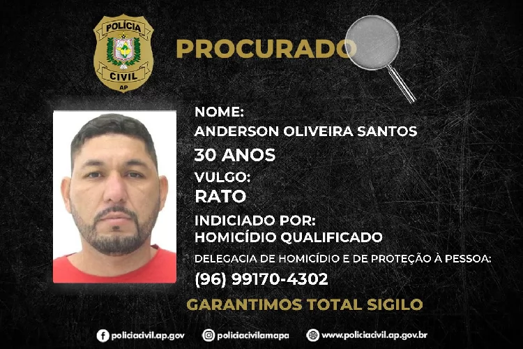 Polícia Civil pede ajuda para localizar suspeito de homicídio qualificado em Macapá